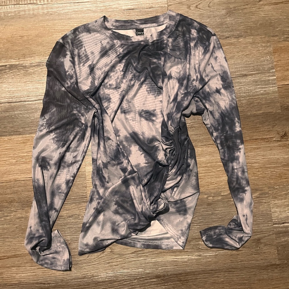 Women's sheer Gray Tie-Dye Top